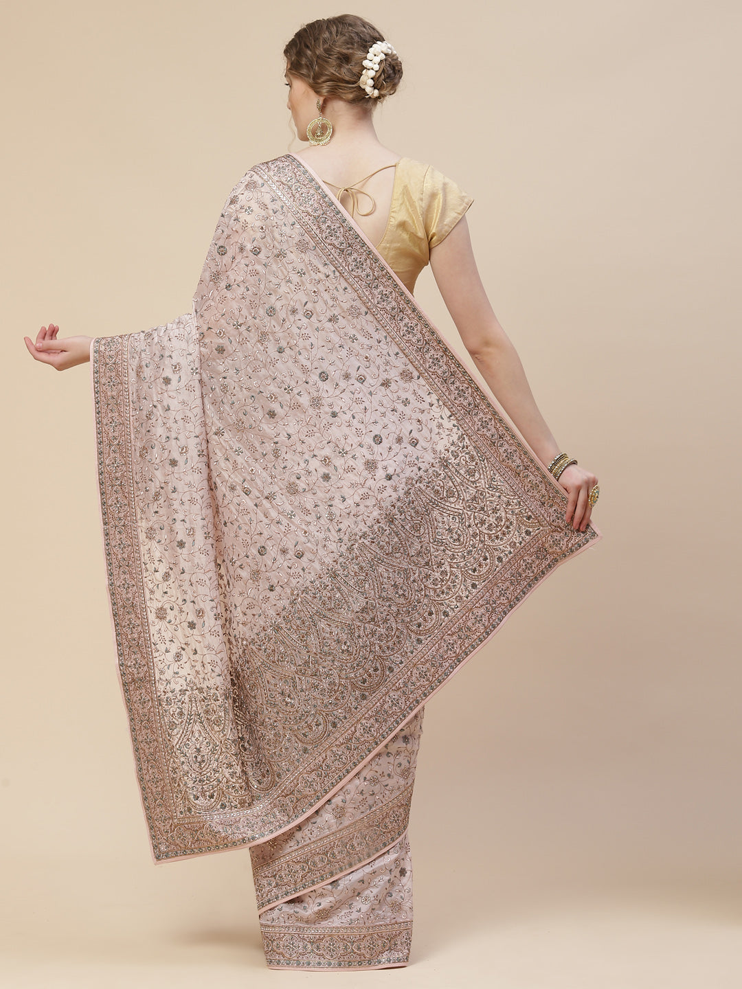 Resham Jaal Organza Embroidered Saree