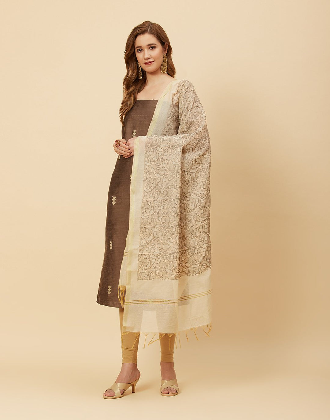 Embroidered Chanderi Suit Piece With Dupatta