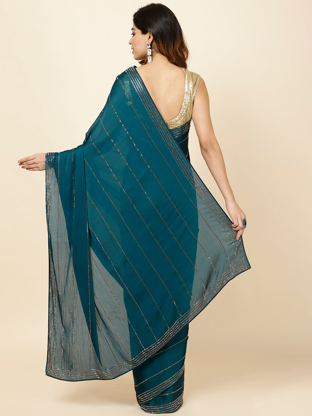 Stone Embroidered Chiffon Saree