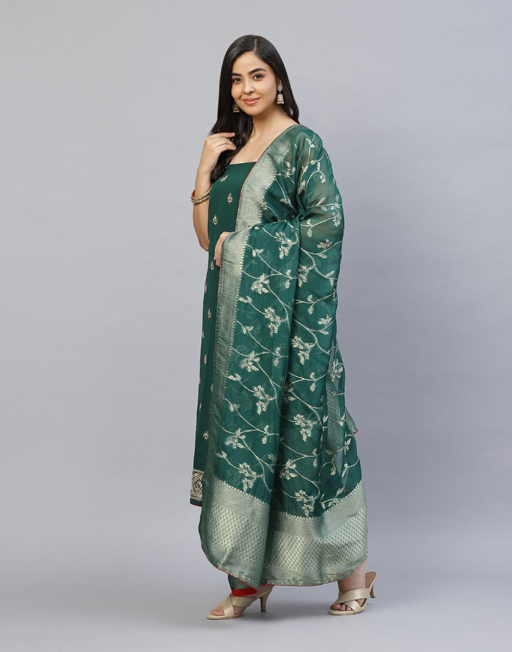 Embroidered Georgette Suit Piece With Banarasi Dupatta