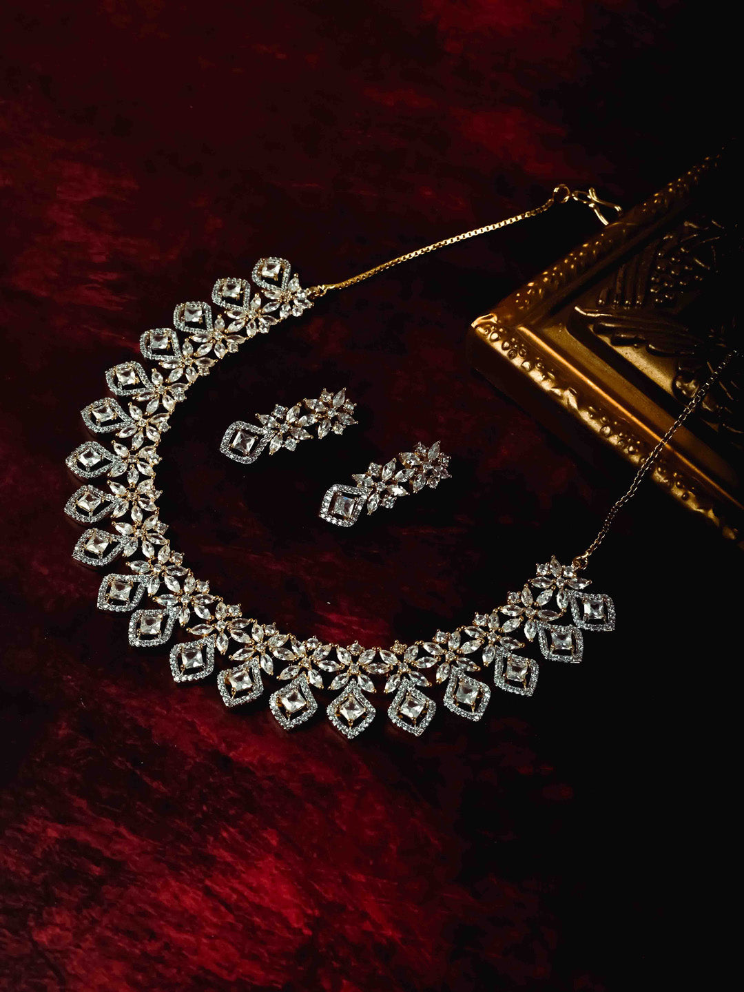 Silver AD Necklace Set With Earrings