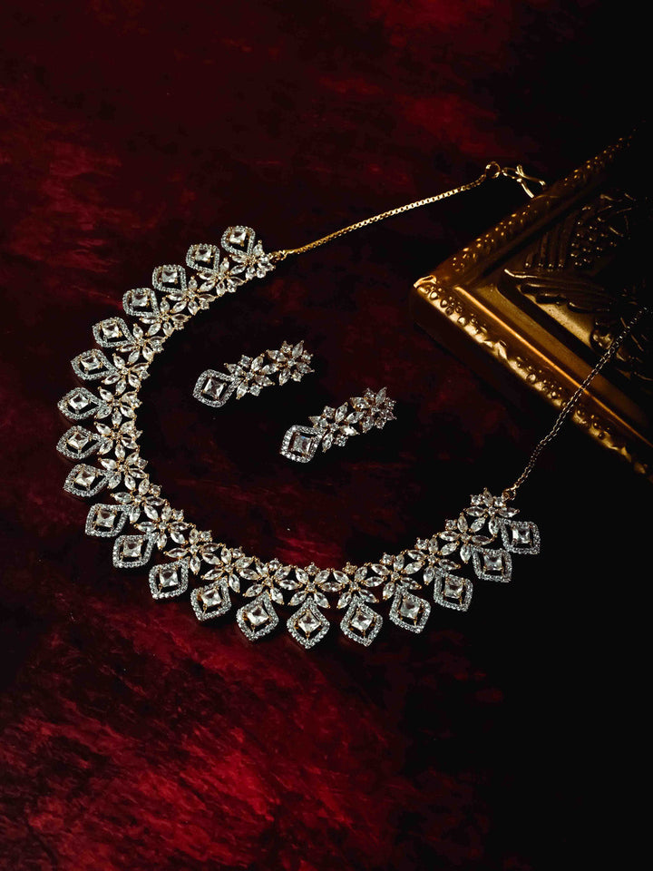Silver AD Necklace Set With Earrings