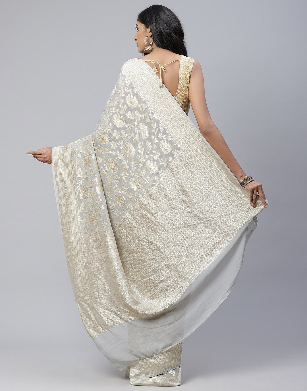 Light Pink Khadi Banarasi Jaal Saree