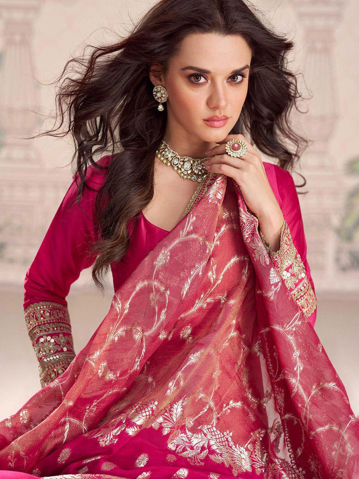 Embroidered Art Silk Kurta With Pant &amp; Dupatta