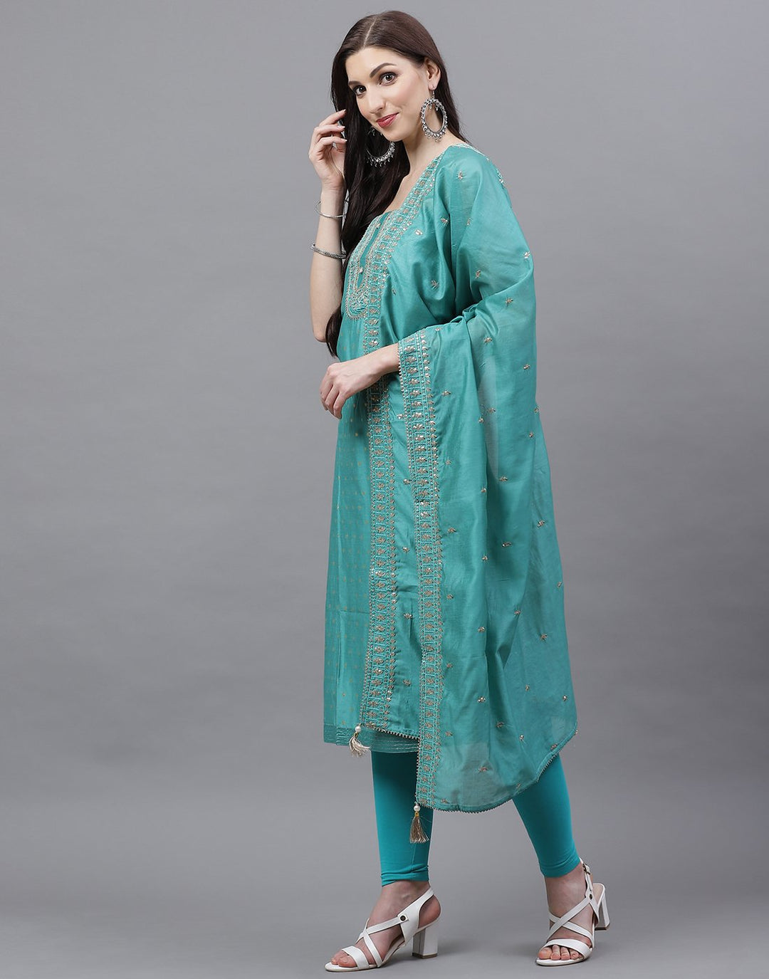 Chanderi Embroidered Suit Piece
