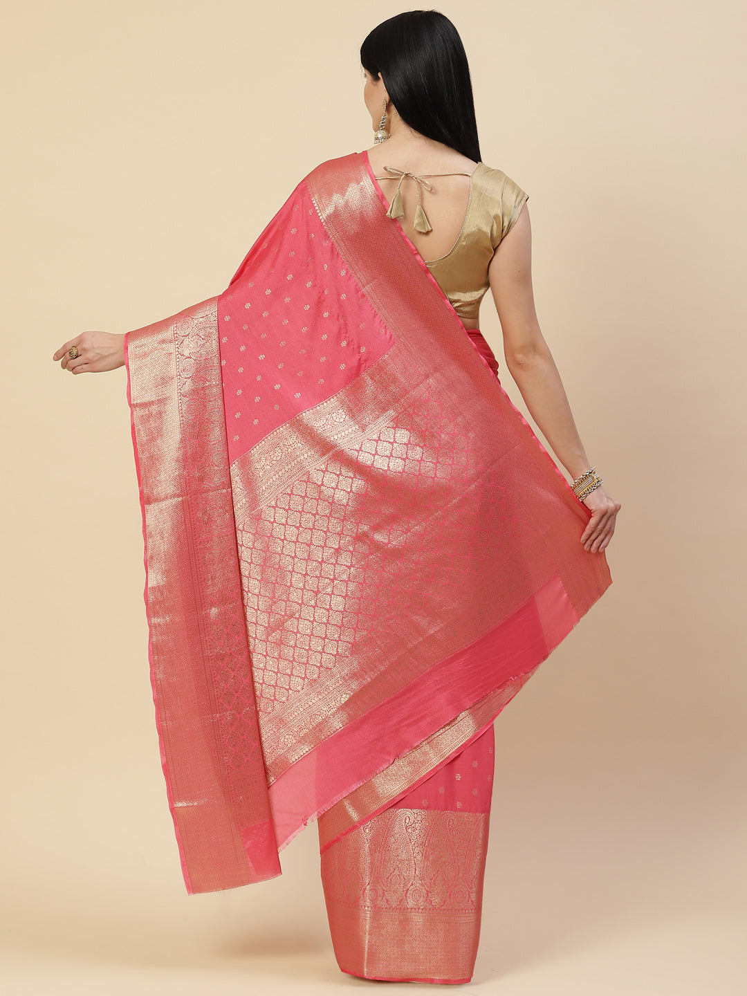 Zari Booti Crepe Plain Saree