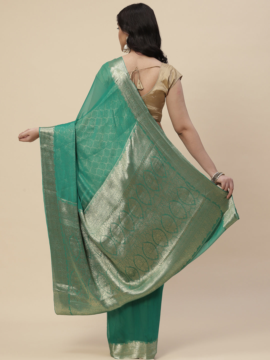 Zari Border Chiffon Plain Saree