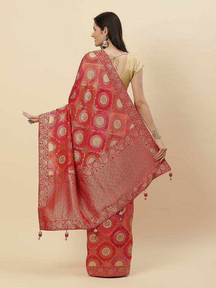 Bandhani Art Handloom Woven Saree