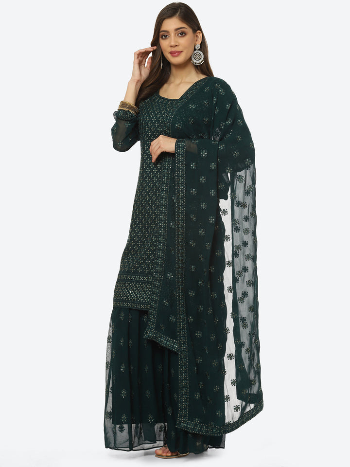 Resham Sequin Booti Georgette kurti With Garara &amp; Dupatta