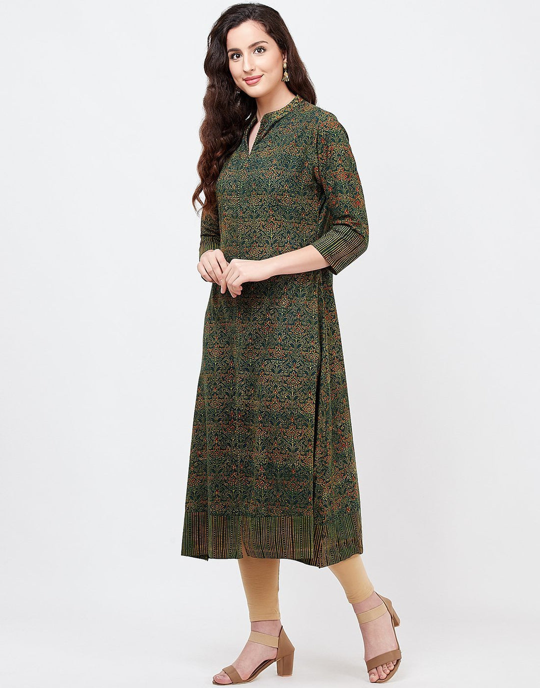 MBZ Meena Bazaar-Green Cotton Kurti