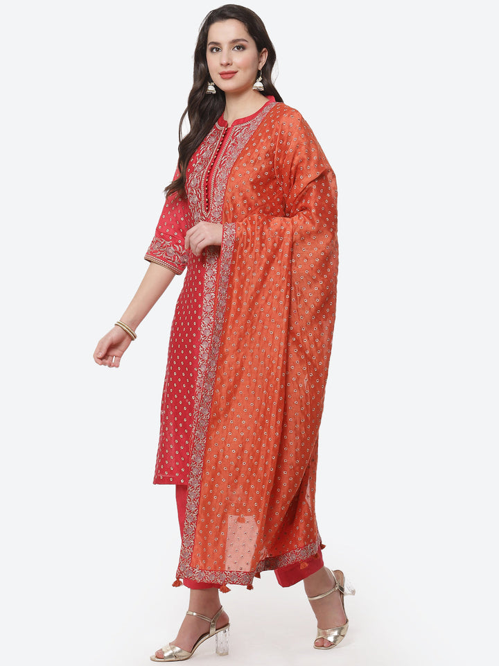 Embroidered Cotton Chanderi Stitched Salwar Kameez With Embroidered Dupatta