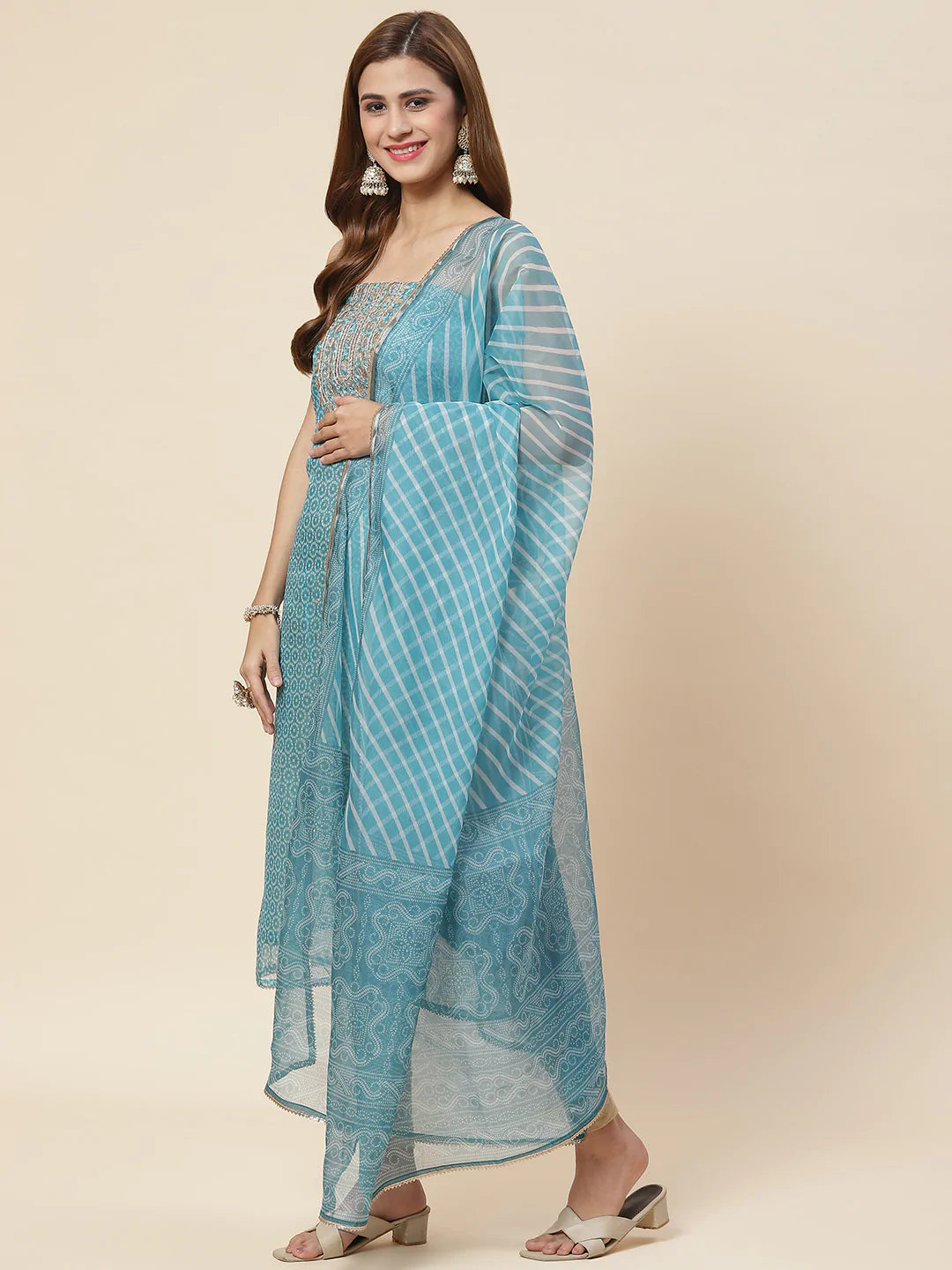 Bandhani Printed Organza Unstitched Suit Piece With Dupatta