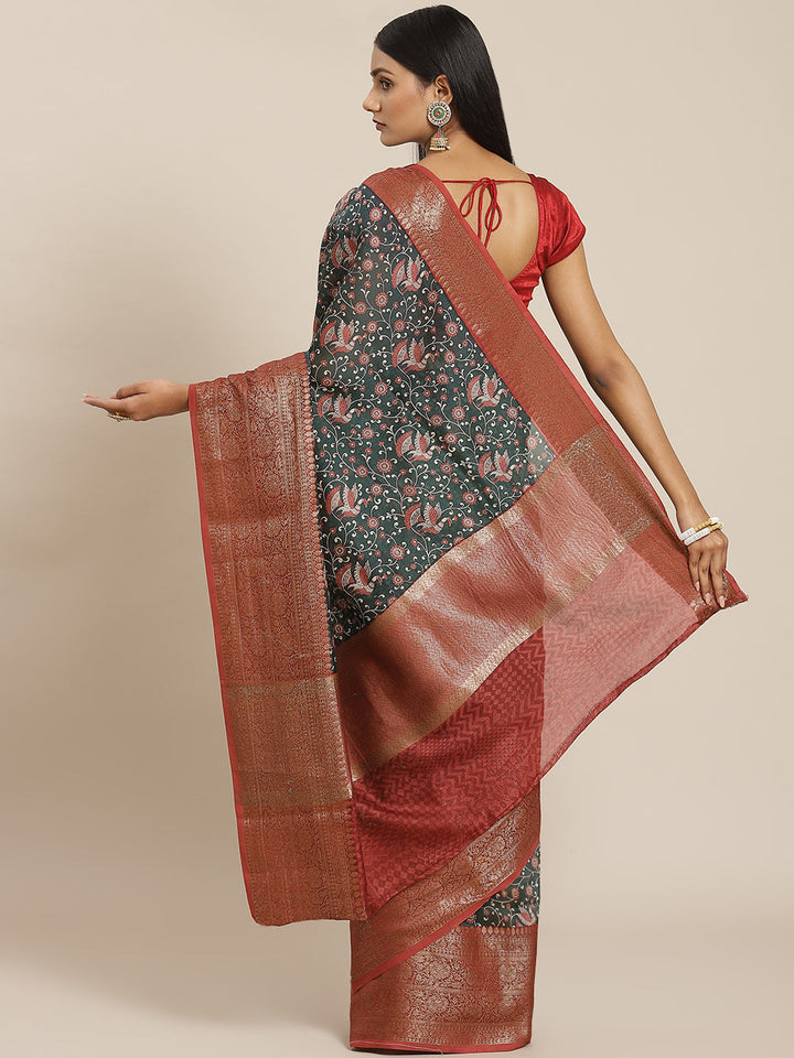 Floral Printed Banarasi Border Pallu Cotton Chanderi Saree