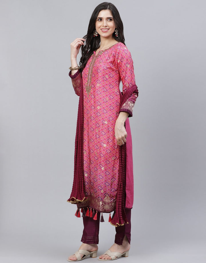 Rani and Wine Straight Salwar Kameez Stitched Suit