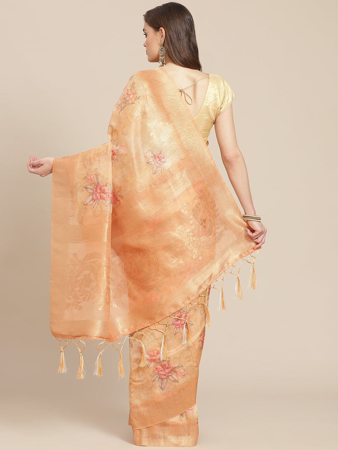 Digital Floral Printed Banarasi Pallu Cotton Chanderi Saree
