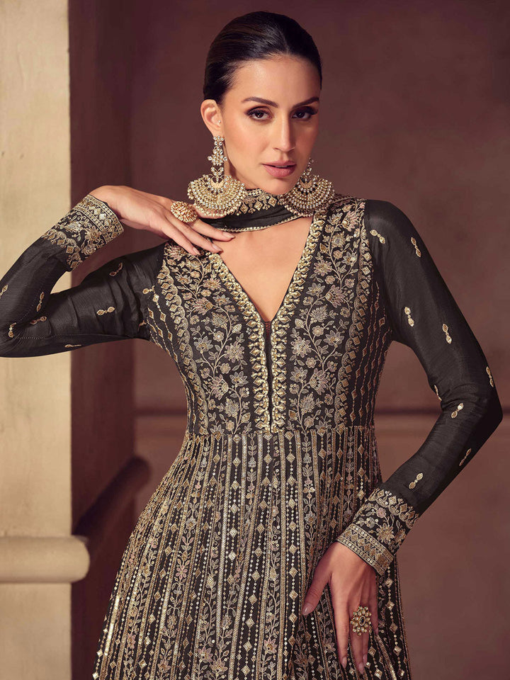 Embroidered Chinon Suit With Pant &amp; Dupatta