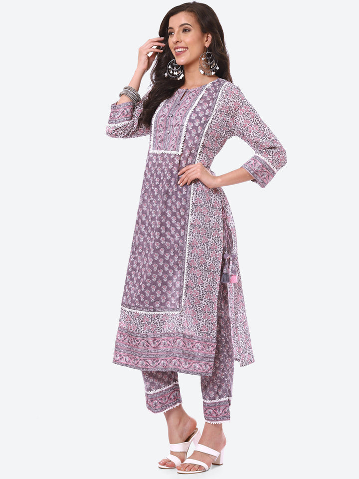 Floral Printed Cotton Kurta With Pant