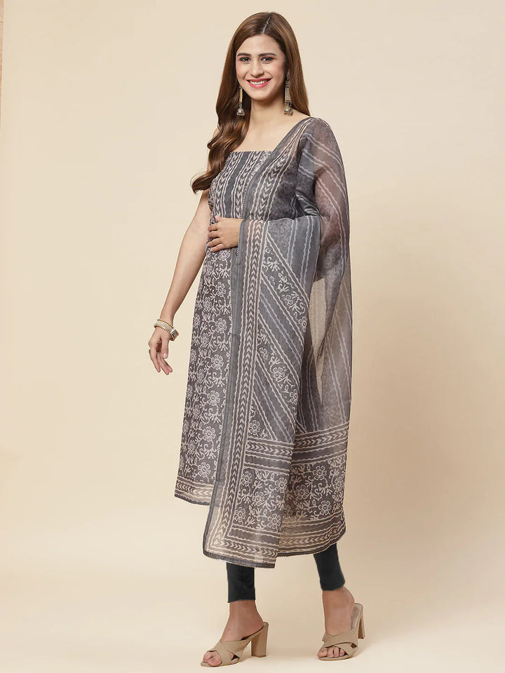 Printed Chanderi Unstitched Suit Piece With Dupatta