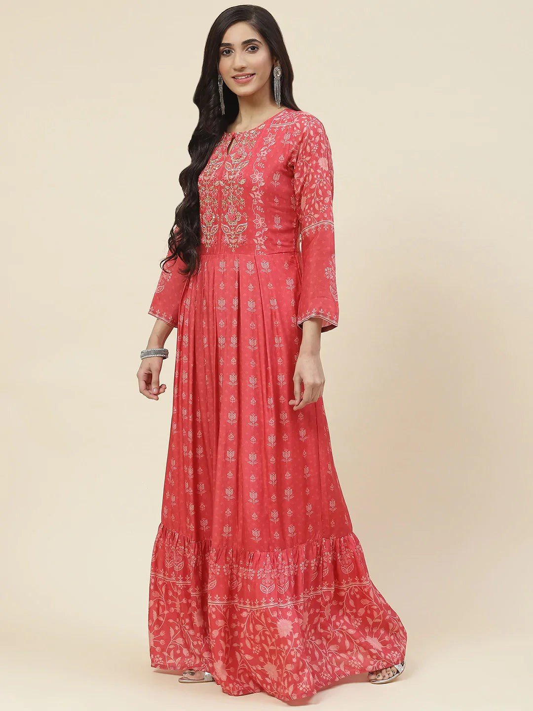 Printed With Yoke Embroidered Muslin Kurta