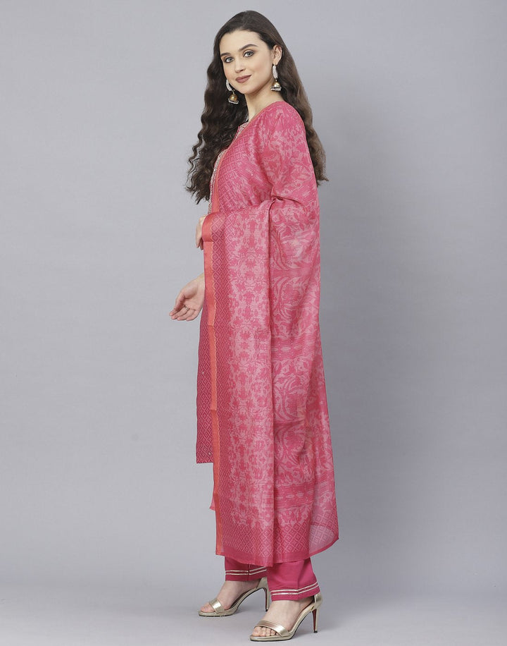 Rani and Navy Blue Cotton Chanderi Salwar Kameez