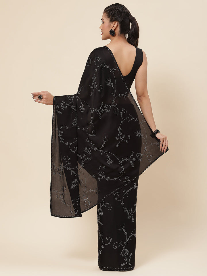 Sequin Embroidered Satin Saree