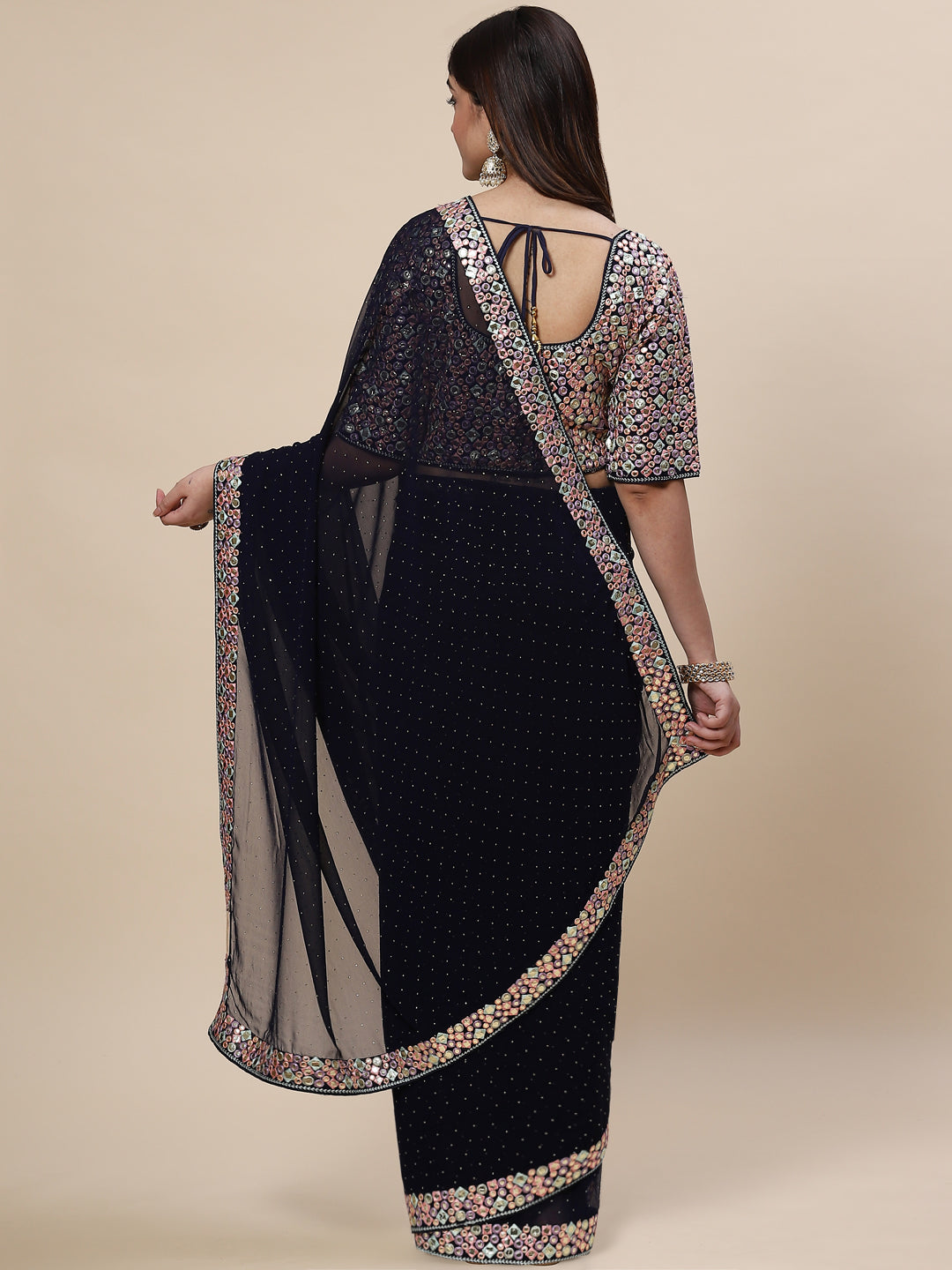 Plain Embroidered Georgette Saree
