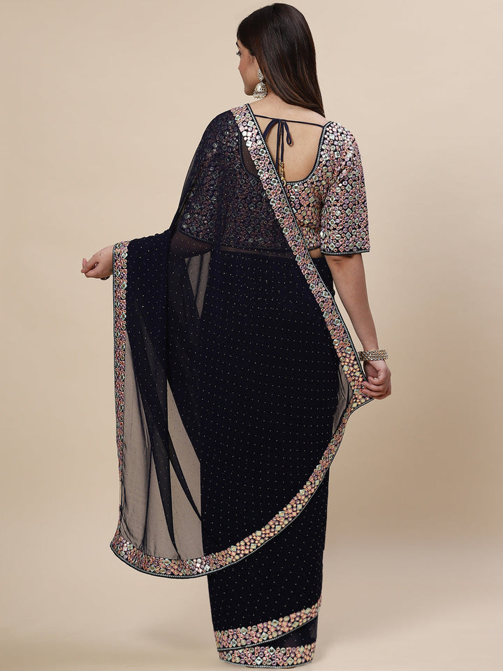 Plain Embroidered Georgette Saree