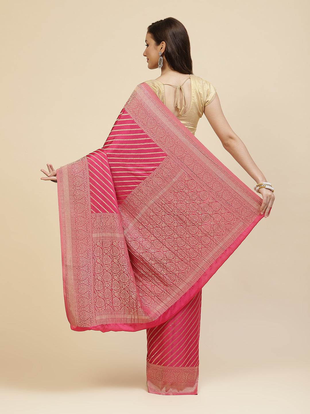 Stripes Zari Jaal Crepe Woven Saree