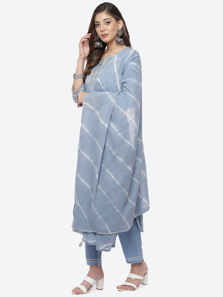 Resham Mirror Booti Cotton Stitched Salwar Kameez With Chiffon Dupatta