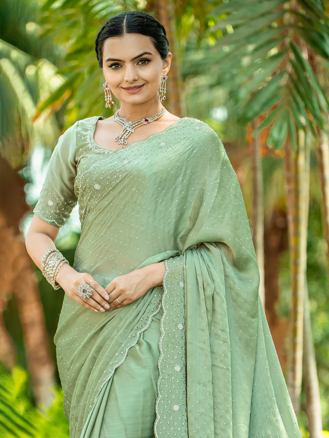 Embroidered Chiffon Saree