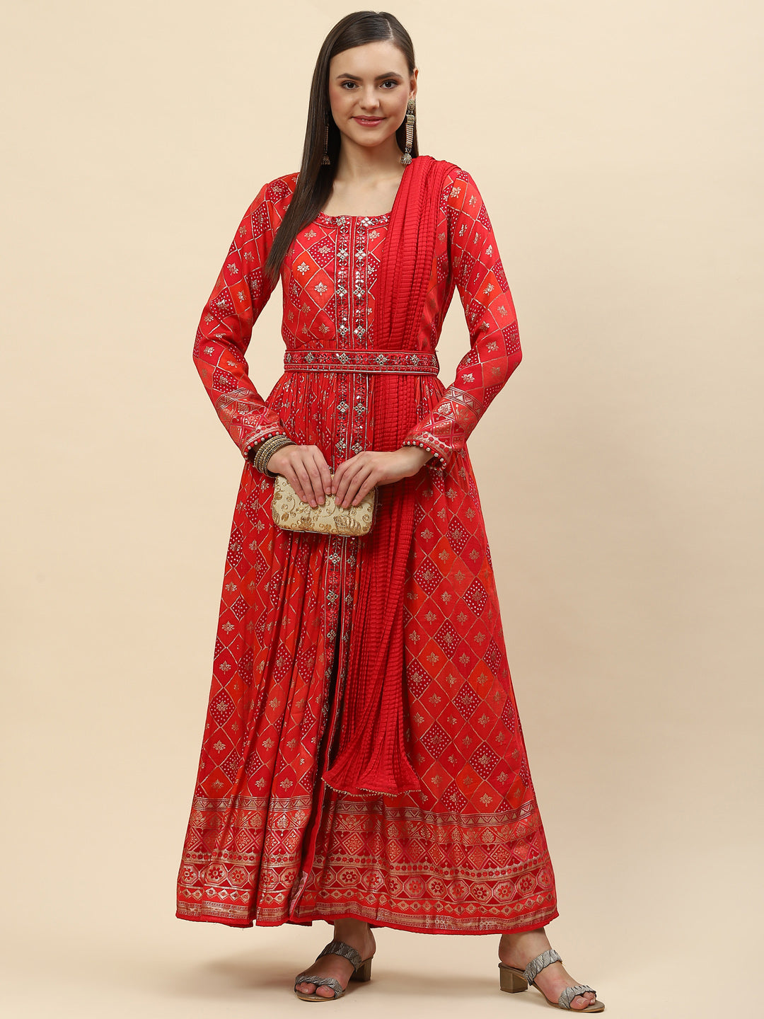 Banarasi Cotton Kurta With Pants &amp; Silk Dupatta