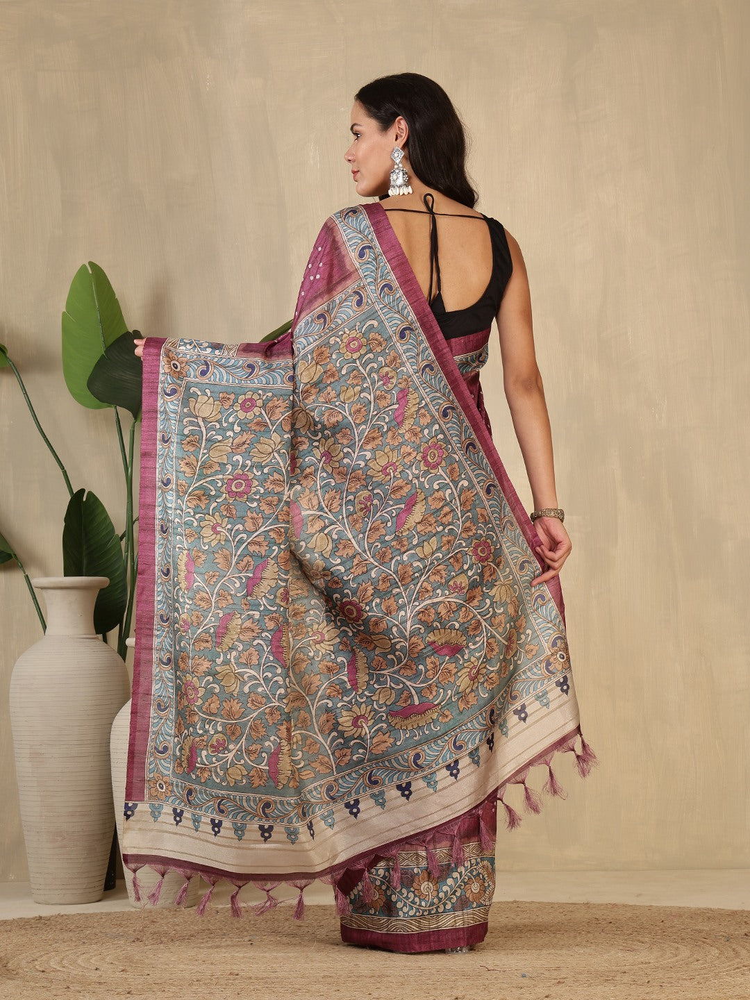 Printed Tussar Silk Saree