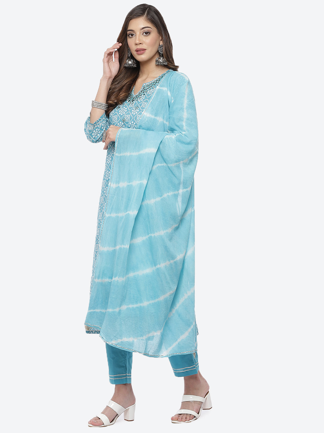 Resham Mirror Booti Cotton Stitched Salwar Kameez With Chiffon Dupatta