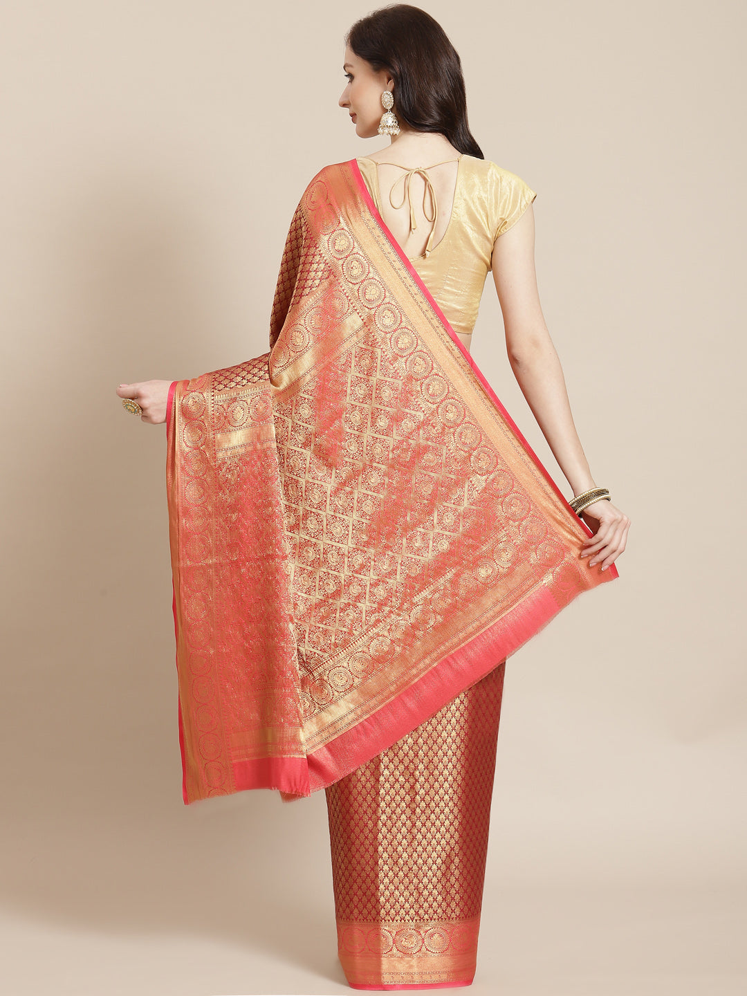 Brocade Zari Booti Art Handloom Woven Saree