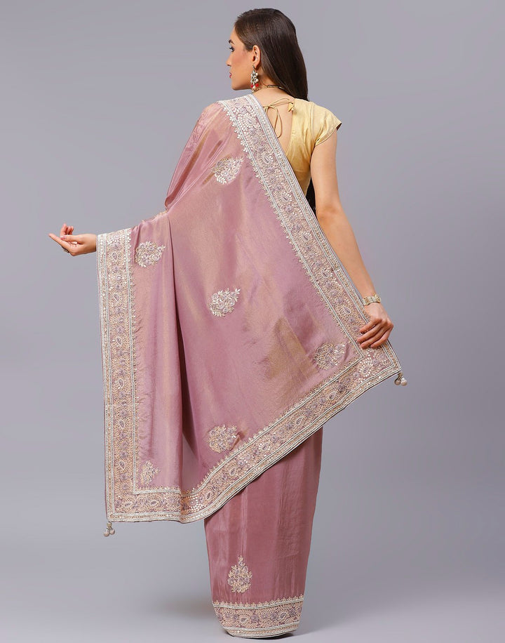 Embroidery Pista Green and Mauve Saree