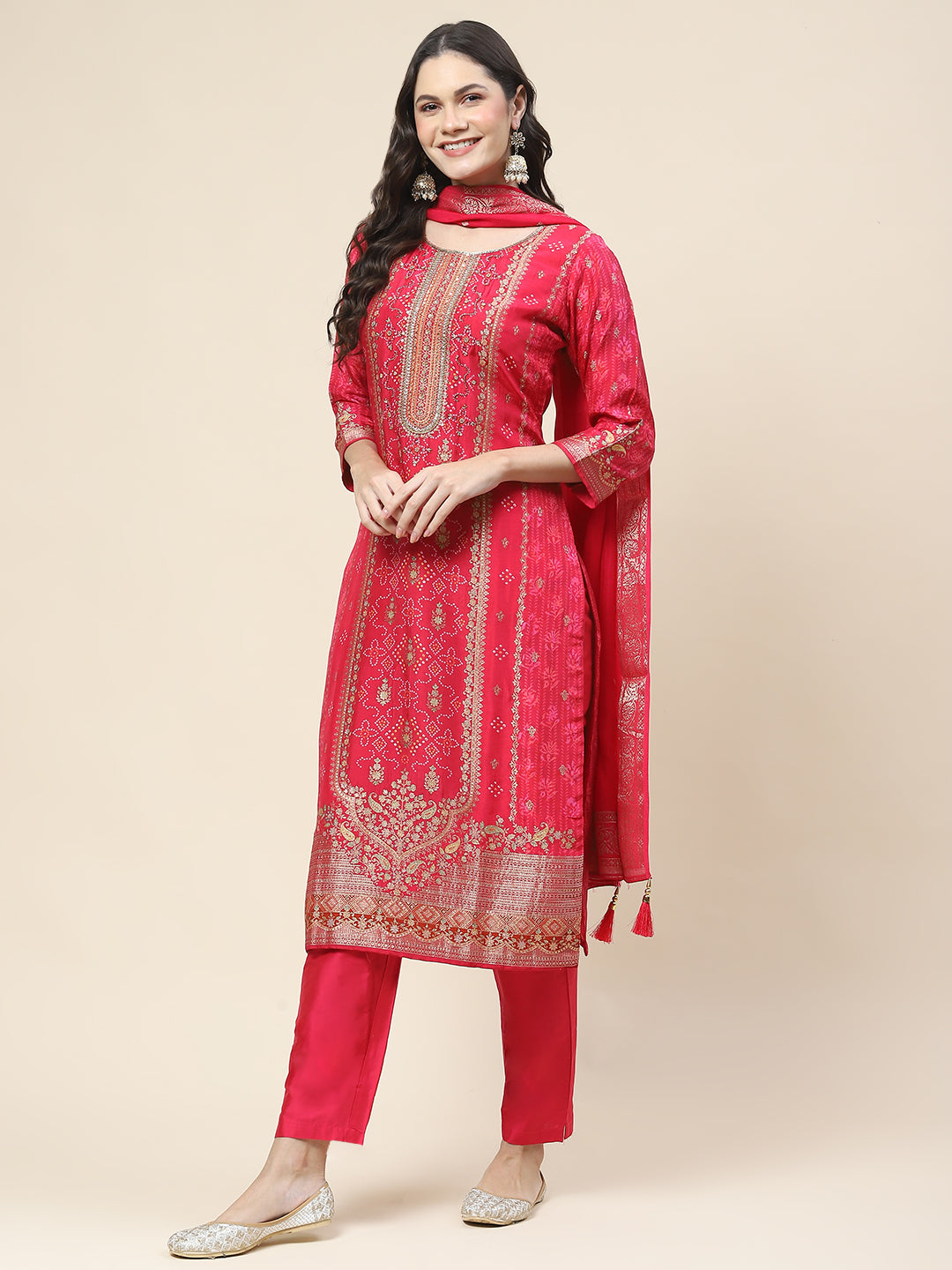 Printed Handloom Kurta With Pants &amp; Dupatta