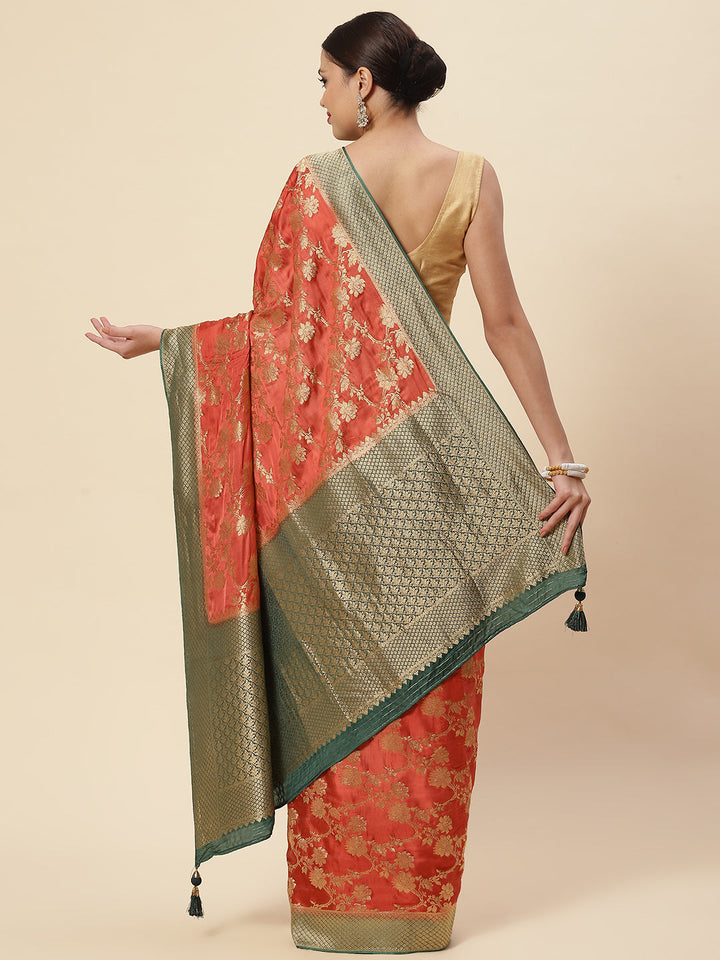 Floral Jaal Satin Plain Saree