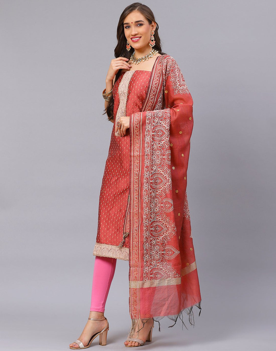 Chanderi Embroidered Suit Piece