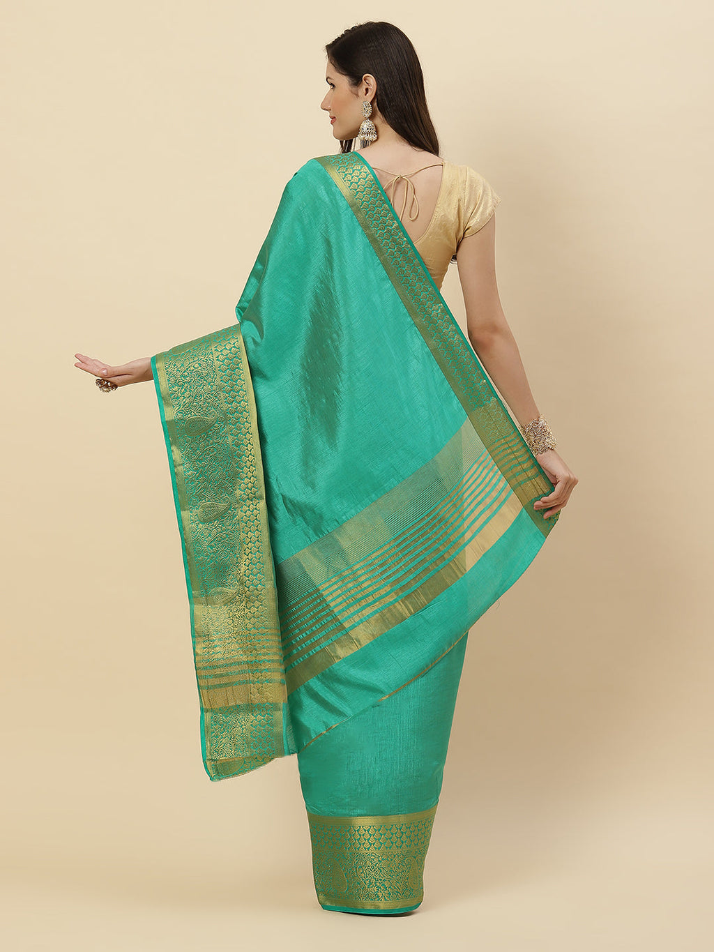 Plain Zari Border Art Handloom Woven Saree