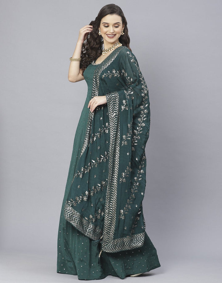 Wine and Bottle Green Art Crepe Salwar Kameez