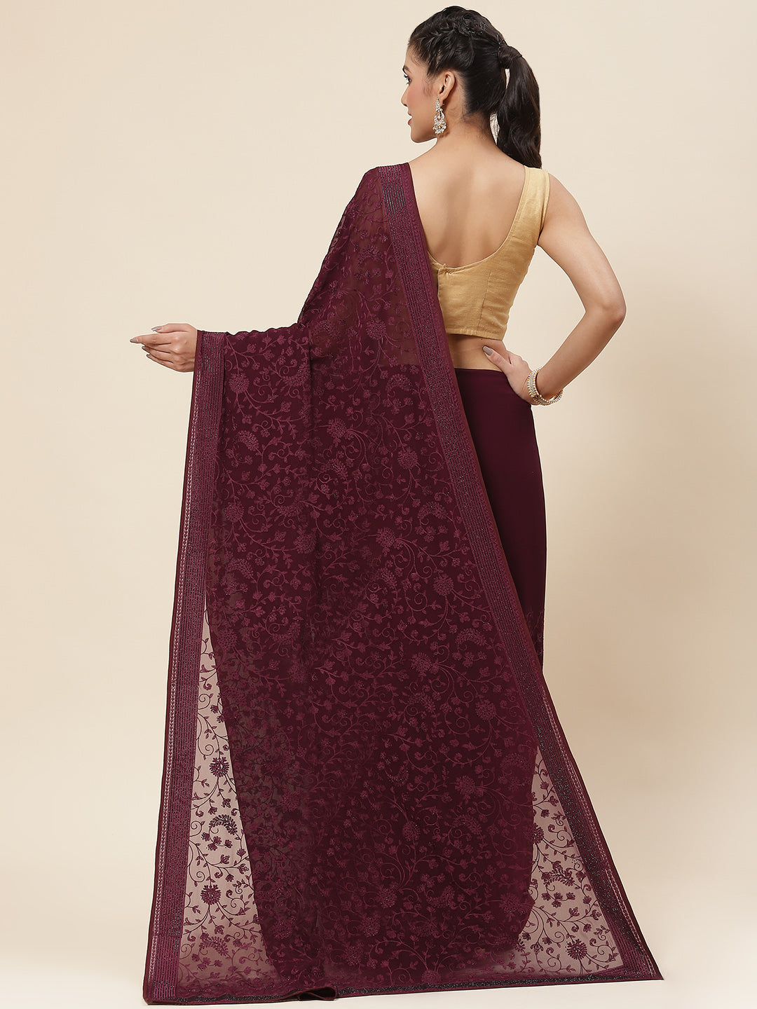 Floral Embroidered Georgette Saree