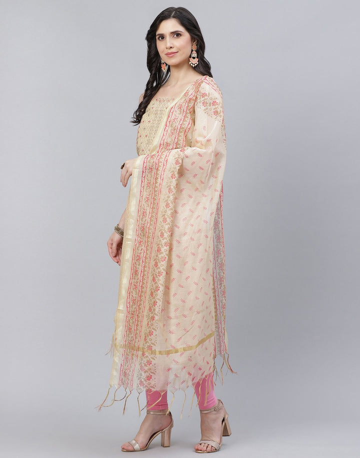 Chanderi Embroidered Printed Suit Piece