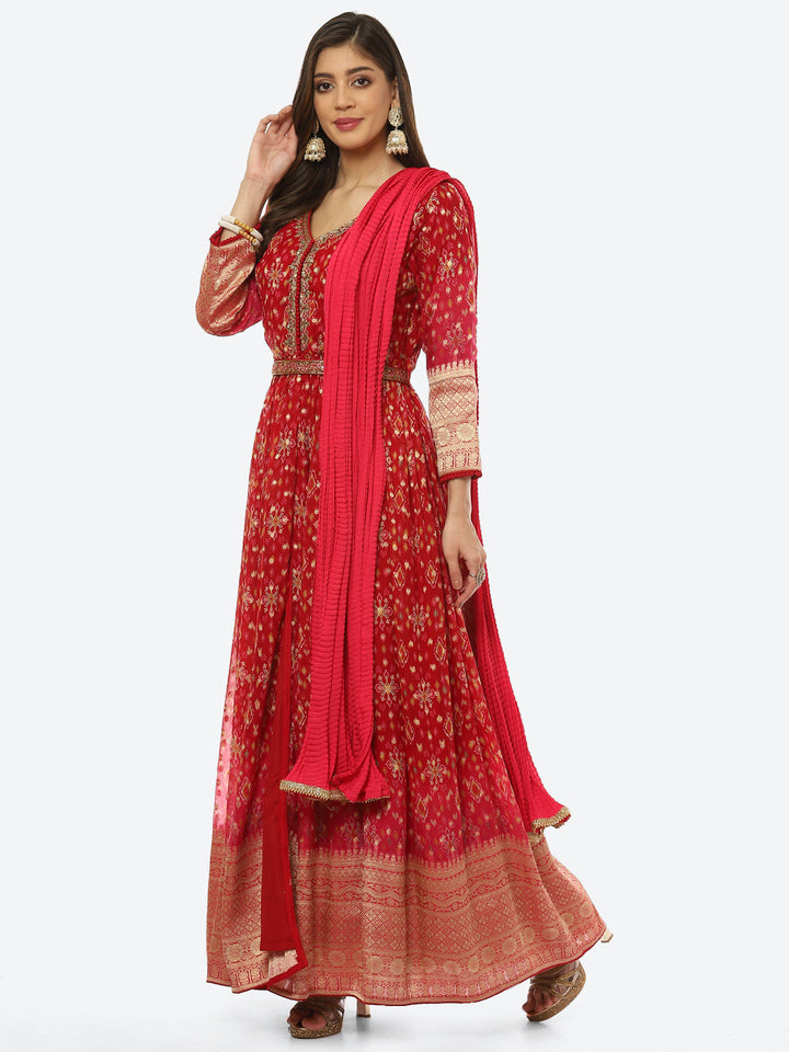 Woven Organza Anarkali With Pant &amp; Dupatta