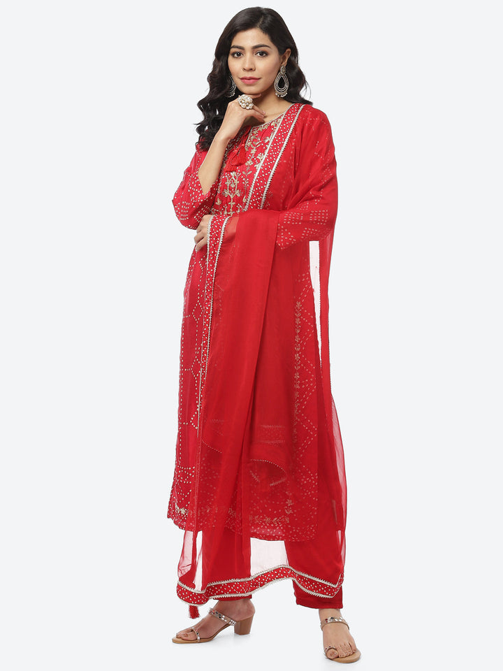 Gota Work Art Handloom Stitched Salwar Kameez With Chiffon Dupatta