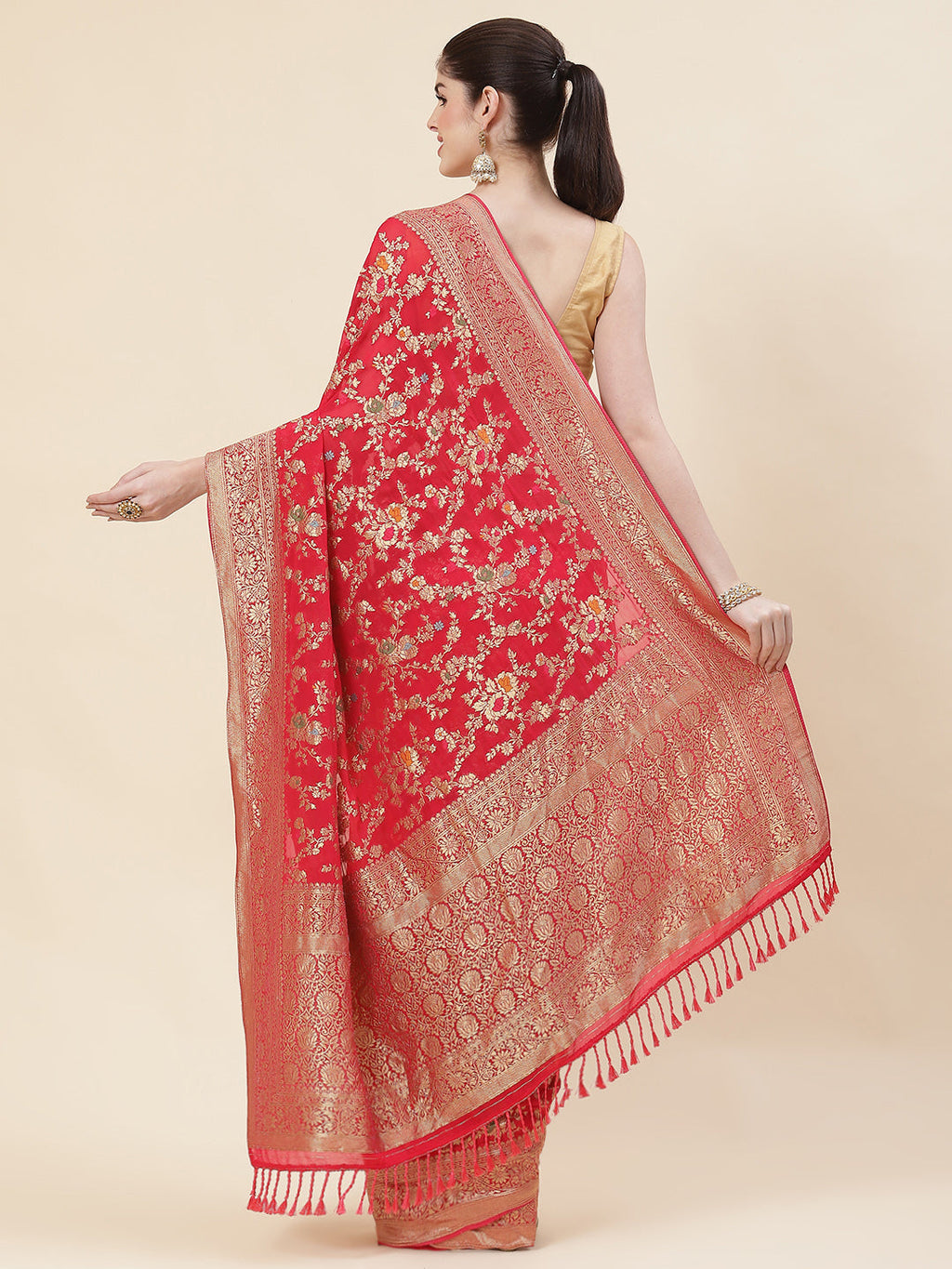 Floral Zari Jaal Georgette Plain Saree