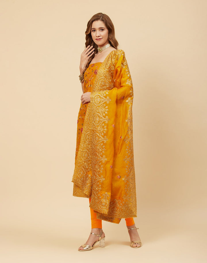 Resham Jaal Embroidered Organza Suit Piece With Dupatta