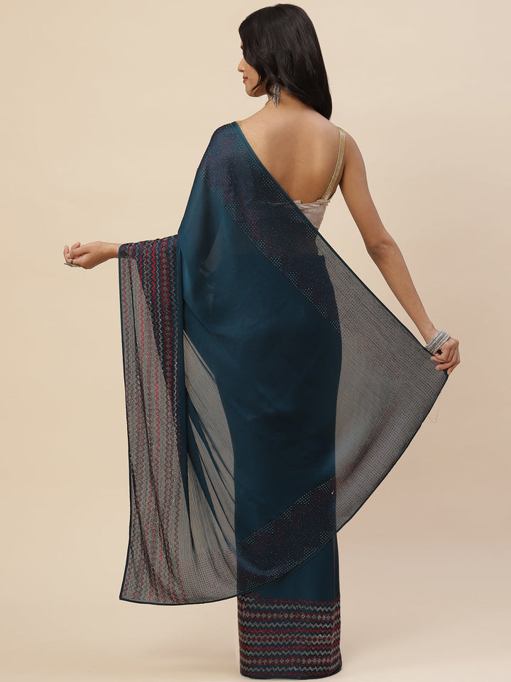 Stone Embroidered Crepe Saree