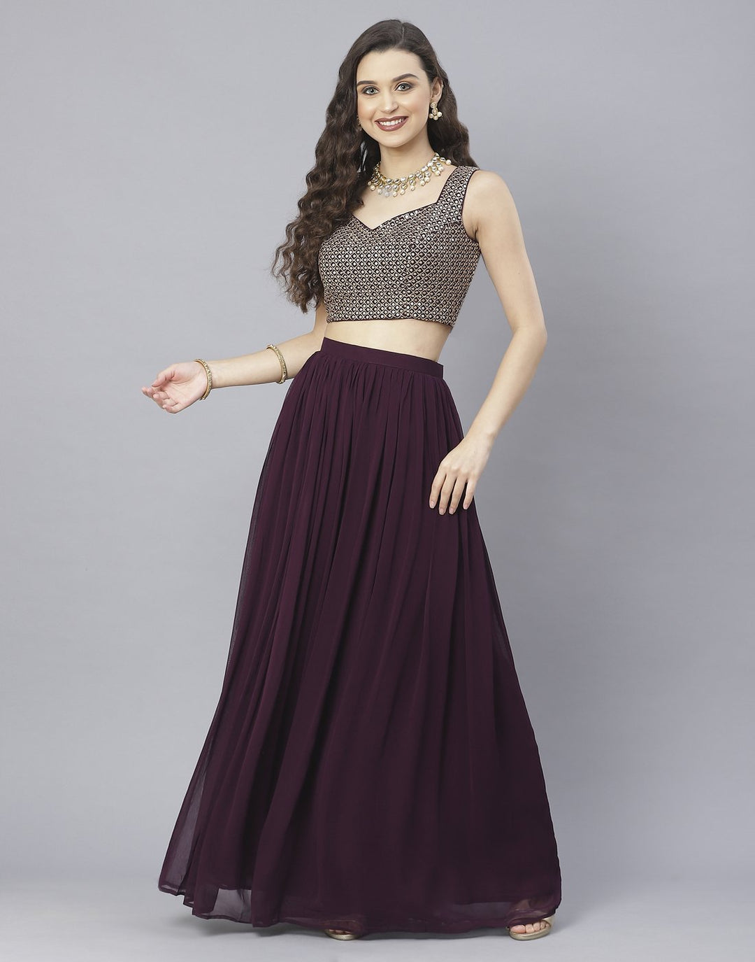 Bottle Green, Wine and Navy Blue Georgette Salwar Kameez with Shrug