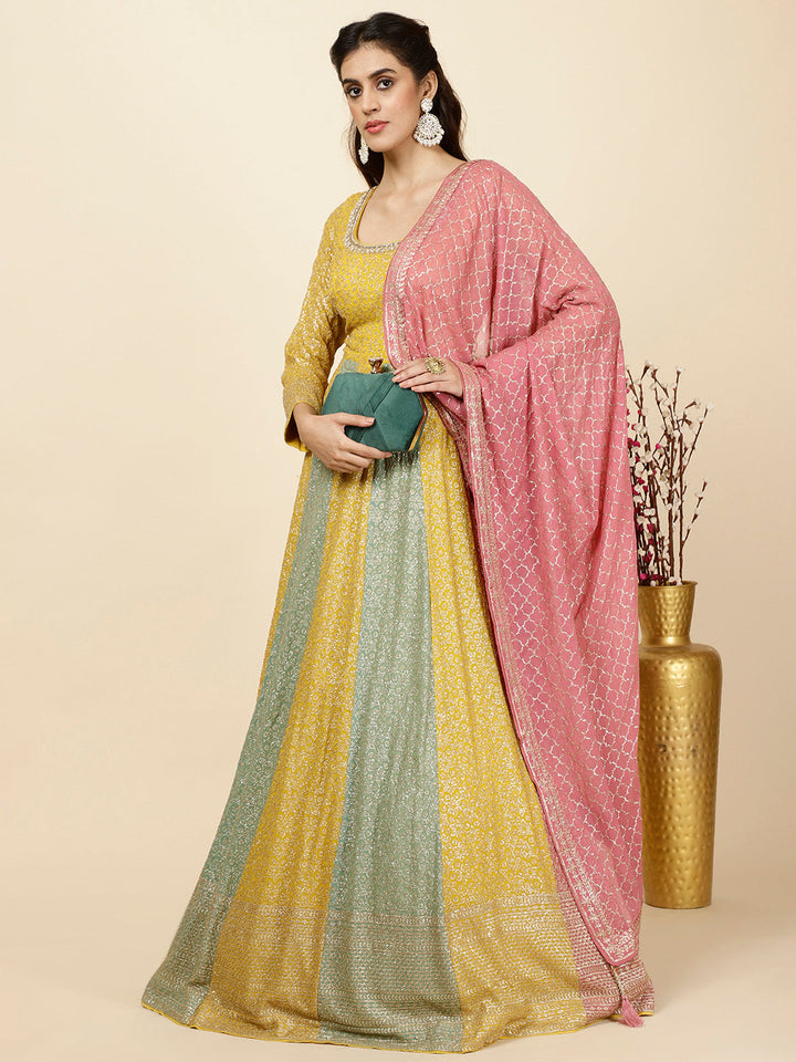 Sequin Embroidered Georgette Kurta With Churidar &amp; Dupatta