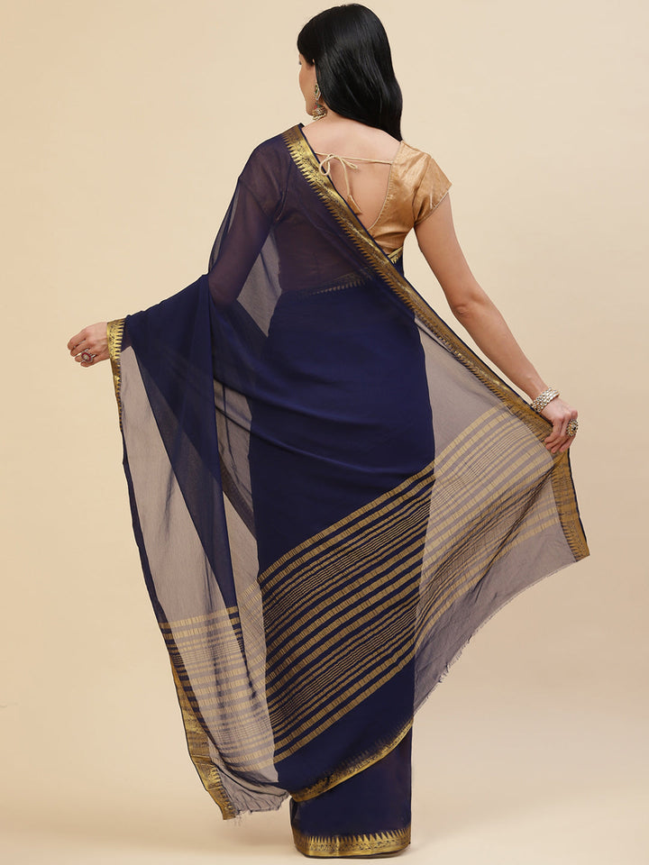 Plain Zari Border Chiffon Saree